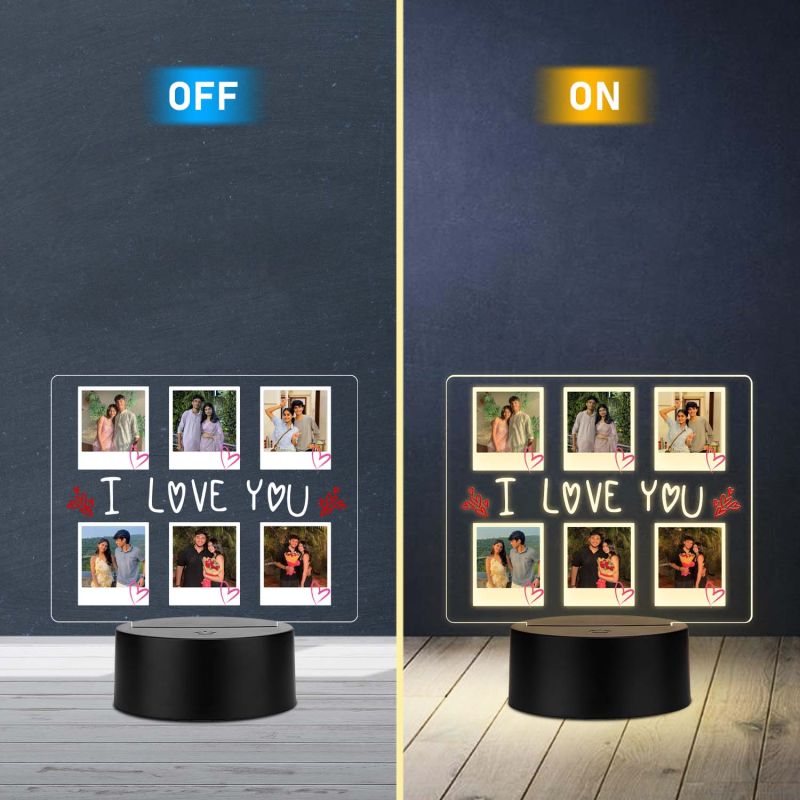 Personalized I Love You Photo Collage Lamp Romantic Bedside Light for Valentine's Day, Wedding, or Engagement Gift for Couples, Warm LED Home Decor for Couples